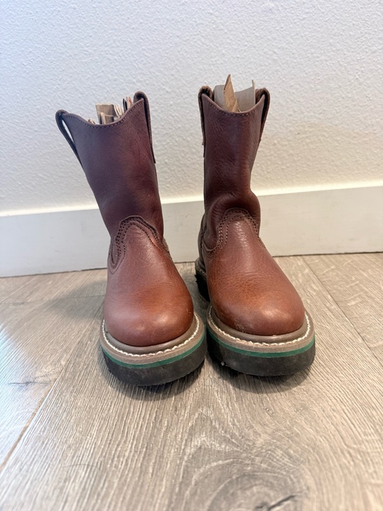 John Deere Brown Kids Pull-On Cowboy Boots with Green Outsole - Picture 3 of 10